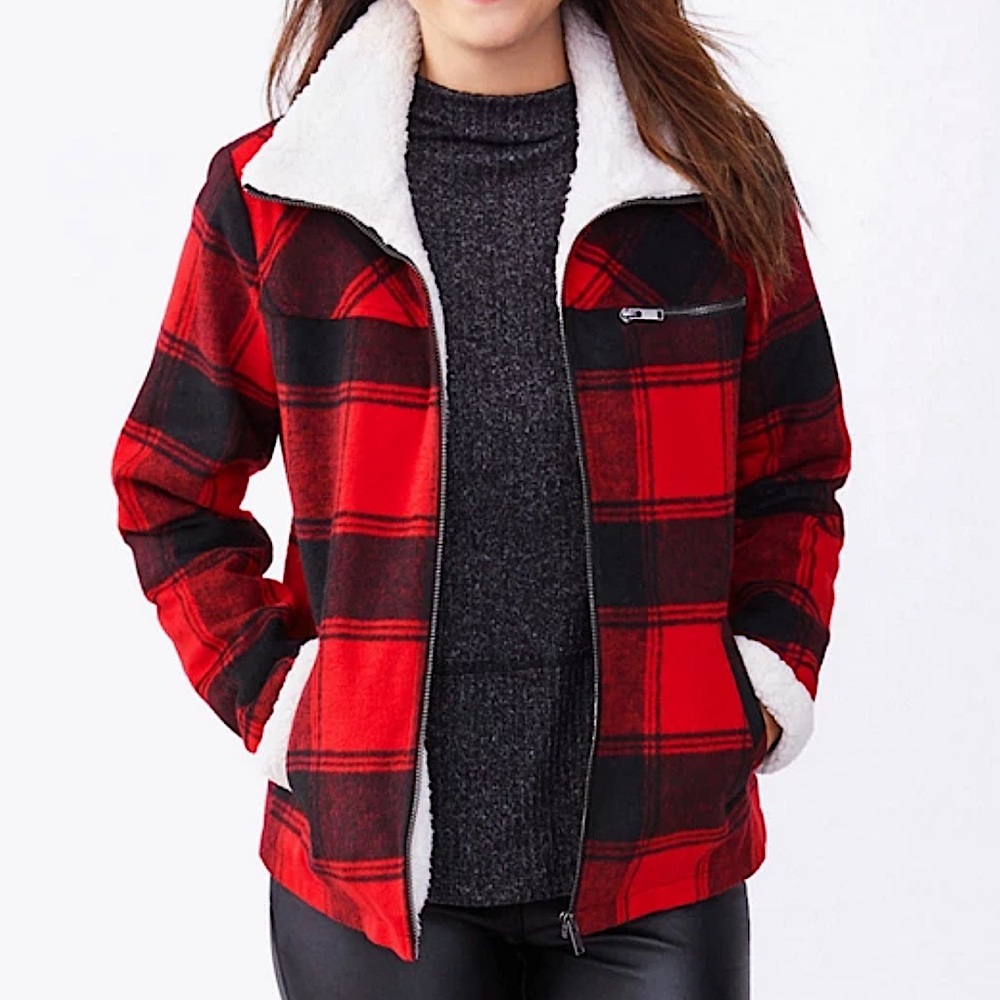 Maurices plaid sherpa trim jacket